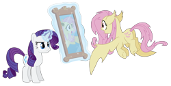 Size: 11944x6000 | Tagged: safe, artist:masem, fluttershy, rarity, bat pony, pony, bats!, absurd resolution, flutterbat, magic, mirror, race swap, simple background, transparent background, vector