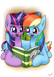 Size: 2480x3507 | Tagged: safe, artist:twidasher, derpibooru import, rainbow dash, twilight sparkle, pegasus, pony, book, bookshelf, cute, daring do and the sapphire statue, dashabetes, feather, female, hug, lesbian, shipping, twiabetes, twidash, winghug