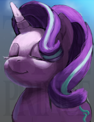 Size: 1895x2440 | Tagged: safe, artist:theprince, starlight glimmer, pony, unicorn, eyes closed, glowing horn, obtrusive watermark, solo, watermark