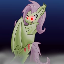 Size: 400x400 | Tagged: safe, artist:kushina13, fluttershy, bat pony, pony, bats!, flutterbat, glowing eyes, pixiv, race swap, solo