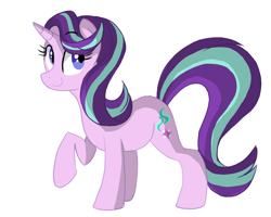 Size: 1750x1400 | Tagged: safe, artist:canisrettmajoris, starlight glimmer, pony, unicorn, female, looking back, mare, raised leg, simple background, smiling, solo, white background