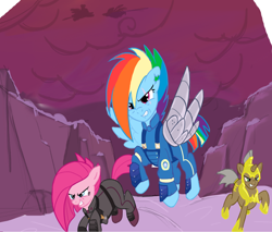 Size: 1540x1312 | Tagged: safe, artist:php63, derpibooru import, pinkie pie, rainbow dash, earth pony, pegasus, pony, unicorn, alternate timeline, apinkalypse pie, apocalypse dash, crystal war timeline, pinkamena diane pie, royal guard, scar