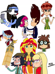 Size: 1616x2156 | Tagged: safe, artist:mordecoolgta67, sunset shimmer, equestria girls, atomic puppet, bebe rexha, big ben, crossover, digital art, gravity falls, janna ordonia, joey felt, kick buttowski suburban daredevil, lana del rey, lisa loud, mordecai, pacifica northwest, pauline bell, penn zero: part-time hero, regular show, sashi kobayashi, scarlett rosetti, skrillex, star vs the forces of evil, the loud house