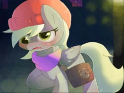 Size: 512x387 | Tagged: safe, artist:miki 14, derpy hooves, pegasus, pony, bag, clothes, female, mare, scarf, solo