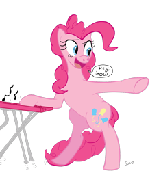 Size: 1200x1274 | Tagged: safe, artist:sono, pinkie pie, pony, bipedal, keyboard, pointing, simple background, solo, synchronizer, transparent background