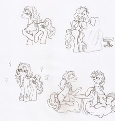 Size: 1655x1745 | Tagged: safe, artist:neko-delia, rarity, oc, pony, unicorn, monochrome, traditional art