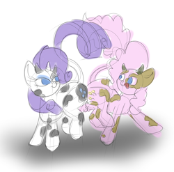 Size: 1280x1266 | Tagged: safe, artist:wizardski, pinkie pie, rarity, cow, butt bump, butt to butt, butt touch, cowified, female, pincow pie, raricow, species swap, tongue out, udder