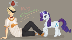 Size: 900x497 | Tagged: safe, artist:lizzybubbletea, rarity, human, bowtie, dirk strider, fez, hat, homestuck