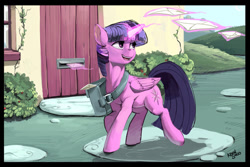 Size: 600x400 | Tagged: safe, artist:kevinsano, derpibooru import, twilight sparkle, twilight sparkle (alicorn), alicorn, pony, female, magic, mail, mare, solo, wip