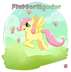 Size: 832x849 | Tagged: safe, artist:norang94, fluttershy, butterfly, pegasus, pony, filly, flying, solo, younger