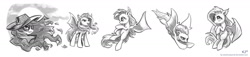 Size: 2200x500 | Tagged: safe, artist:kp-shadowsquirrel, fluttershy, bat pony, pony, bats!, alucard, alushy, crossover, flutterbat, hat, hellsing, monochrome, race swap, sketch