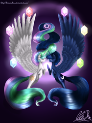 Size: 1024x1365 | Tagged: safe, artist:kitsunehino, princess celestia, princess luna, alicorn, pony, elements of harmony, eyes closed, spread wings