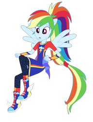 Size: 1920x2500 | Tagged: safe, artist:ilaria122, derpibooru import, edit, rainbow dash, better together, equestria girls, forgotten friendship, clothes, cute, dashabetes, female, full body, pants, ponied up, shoes, simple background, sneakers, surprised, transparent background