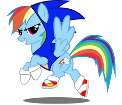 Size: 2697x2325 | Tagged: safe, artist:trungtranhaitrung, derpibooru import, rainbow dash, pegasus, pony, clothes, cosplay, costume, crossover, shoes, sonic the hedgehog, sonic the hedgehog (series)