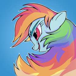 Size: 1200x1200 | Tagged: safe, artist:chroniqlo, derpibooru import, rainbow dash, pegasus, pony, blue background, eyebrows, female, mare, simple background, solo