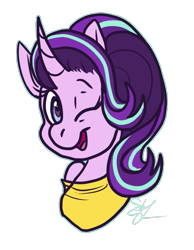 Size: 577x743 | Tagged: safe, artist:g-elric, starlight glimmer, pony, semi-anthro, unicorn, bust, clothes, curved horn, heart eyes, looking at you, one eye closed, portrait, scarf, simple background, solo, transparent background, wingding eyes, wink