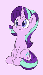 Size: 2000x3490 | Tagged: safe, artist:esfelt, starlight glimmer, pony, unicorn, :i, cute, female, glimmerbetes, mare, pink background, simple background, sitting, solo