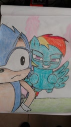 Size: 600x1067 | Tagged: safe, artist:superhypersonic2000, derpibooru import, rainbow dash, pegasus, pony, crossover, sonic the hedgehog, sonic the hedgehog (series), traditional art