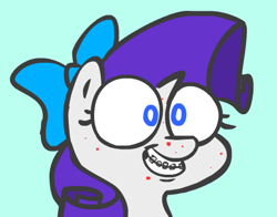 Size: 432x338 | Tagged: safe, artist:peanutbutter, rarity, pony, unicorn, acne, adorkable, bowtie, braces, cute, dork, raribetes, ribbon, simple background, solo, teal background, teenager, younger, zit