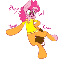 Size: 1068x966 | Tagged: safe, artist:extradan, cheese sandwich, pinkie pie, earth pony, pony, semi-anthro, pinkie pride, bodypaint, disguise, fusion, mouth hold, paint in hair, paint on fur, paintbrush, painting characters, rule 63, solo