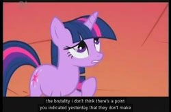 Size: 487x320 | Tagged: safe, derpibooru import, screencap, twilight sparkle, solo, youtube caption