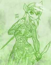 Size: 943x1200 | Tagged: safe, artist:pie-likes-me, derpy hooves, human, eared humanization, humanized, monochrome, solo, splinter cell