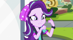 Size: 1912x1072 | Tagged: safe, screencap, starlight glimmer, equestria girls, mirror magic, spoiler:eqg specials, beanie, clothes, hand, hat, solo, watch