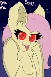 Size: 1000x1500 | Tagged: safe, fluttershy, bat pony, pony, ask, flutterbat, race swap, solo, tumblr