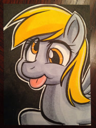 Size: 1024x1365 | Tagged: safe, artist:joshuadraws, derpy hooves, pegasus, pony, female, mare, solo, tongue out, traditional art