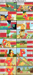 Size: 1282x2947 | Tagged: safe, apple bloom, applejack, babs seed, big macintosh, braeburn, caramel, earth pony, pony, comic:celestia's servant interview, caption, comic, interview, male, stallion