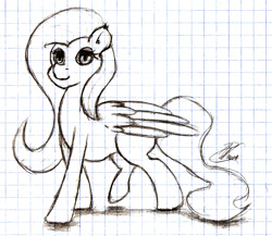 Size: 1092x948 | Tagged: safe, fluttershy, pegasus, pony, monochrome, sketch, solo, traditional art