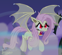 Size: 1000x894 | Tagged: safe, artist:tarragon2000, fluttershy, bat pony, pony, flutterbat, flying, race swap, solo