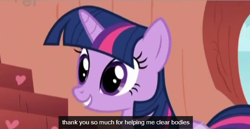 Size: 638x330 | Tagged: safe, derpibooru import, screencap, twilight sparkle, sonic rainboom (episode), ei, golden oaks library, implied murder, solo, youtube caption