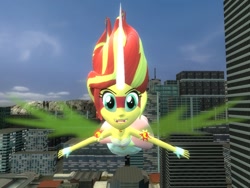 Size: 1024x768 | Tagged: safe, artist:sonic5421, sunset shimmer, equestria girls, 3d, building, city, daydream shimmer, flying, gmod, happy