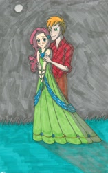 Size: 2073x3309 | Tagged: safe, artist:isabellafaleno, big macintosh, fluttershy, human, clothes, dress, female, fluttermac, gala dress, humanized, light skin, male, shipping, straight, traditional art