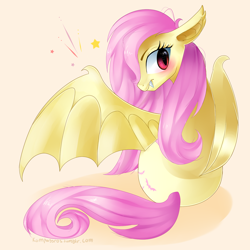 Size: 1280x1280 | Tagged: safe, artist:gusti, fluttershy, bat pony, pony, flutterbat, looking at you, race swap, solo, tumblr