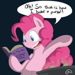 Size: 1000x1000 | Tagged: safe, artist:arcum89, pinkie pie, earth pony, pony, friendship is witchcraft, book, cute from the hip, gypsy magic, solo