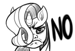 Size: 436x293 | Tagged: safe, artist:garabatoz, rarity, pony, unicorn, monochrome, no, reaction image, solo