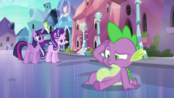 Size: 1920x1080 | Tagged: safe, screencap, spike, starlight glimmer, twilight sparkle, twilight sparkle (alicorn), alicorn, dragon, unicorn, the times they are a changeling, crystal empire, female, male, mare, trio