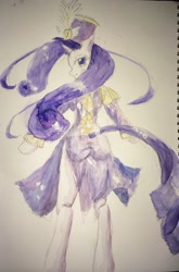 Size: 1537x2322 | Tagged: safe, artist:laurant, rarity, anthro, unguligrade anthro, ancient wonderbolts uniform, bipedal, clothes, female, hat, pixiv, sgt. rarity, shako, solo, traditional art, uniform, watercolor painting