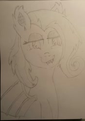 Size: 896x1280 | Tagged: safe, artist:fluttershy-wins, fluttershy, bat pony, pony, bats!, flutterbat, monochrome, race swap, solo, traditional art