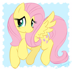 Size: 2272x2219 | Tagged: safe, artist:caninelove, fluttershy, pegasus, pony, blushing, flying, solo