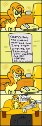 Size: 549x1611 | Tagged: safe, artist:roflpony, carrot top, derpy hooves, golden harvest, earth pony, pegasus, pony, comic, i emptied your fridge, refrigerator, sofa, television