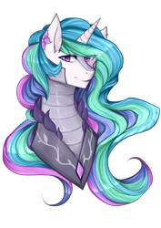 Size: 2480x3507 | Tagged: safe, artist:mscootaloo, princess celestia, alicorn, pony, armor, bust, high res, portrait, smiling, solo