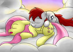 Size: 1400x1000 | Tagged: safe, artist:dreambreaker, fluttershy, oc, pegasus, pony, sleeping