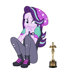 Size: 1056x1256 | Tagged: safe, starlight glimmer, equestria girls, abuse, beanie, downvote bait, drama, glimmerbuse, hat, op is a cuck, op is trying to start shit, op isn't even trying anymore, oscar, sad, simple background, solo, starlight drama, white background
