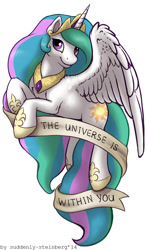 Size: 666x1126 | Tagged: safe, artist:spiggy-the-cat, princess celestia, alicorn, pony, chest fluff, fluffy, inspirational, motivational, old banner, positive message, positive ponies, solo