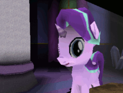 Size: 640x480 | Tagged: dead source, safe, artist:fillerartist, starlight glimmer, pony, unicorn, 3d, animated, blender, boop, female, glimmerposting, lidded eyes, looking at you, looking back, low poly, mare, meme, open mouth, playstation, playstation 1, self-boop, smiling, smirk, smug, solo, style emulation, waifu thief