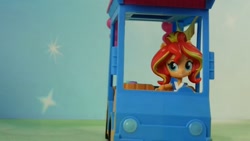 Size: 1280x720 | Tagged: safe, sunset shimmer, equestria girls, doll, driving, equestria girls minis, eqventures of the minis, food truck, japanese, merchandise, solo, sunset sushi, toy, truck