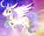 Size: 2405x1968 | Tagged: safe, artist:fluffymonstrosity, princess celestia, alicorn, pony, crown, female, horn, mare, multicolored mane, multicolored tail, solo, white coat, white wings, wings